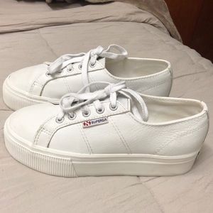 SUPERGA white leather platform sneakers size 37